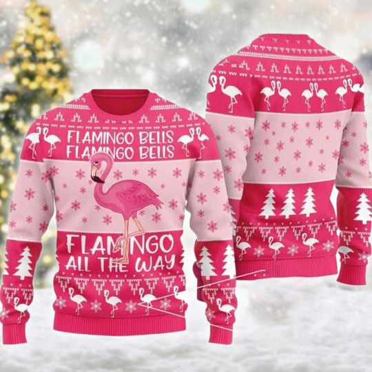 Pink Flamingo Christmas Ugly Sweater, Funny Flamingo Christmas Sweatshirt, Flamingo Lovers Gift, Xmas Holiday Gift For Men Women Kid