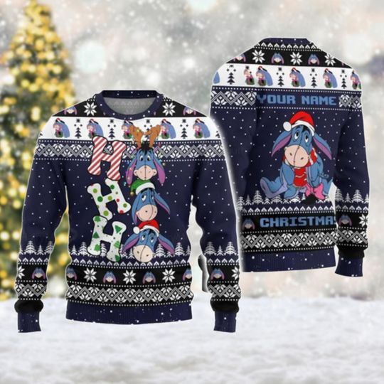 Personalized Eeyore Christmas Ugly Sweater, Winnie The Pooh Christmas Sweatshirt, Eeyore Xmas Party Shirt, Christmas Gift For Men Women Kid