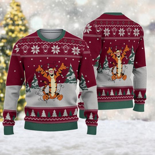 Tigger Christmas Ugly Sweater, Winnie The Pooh Christmas Sweatshirt, Tigger Xmas Holiday Party Shirt, Christmas Gift For Men Women Kid
