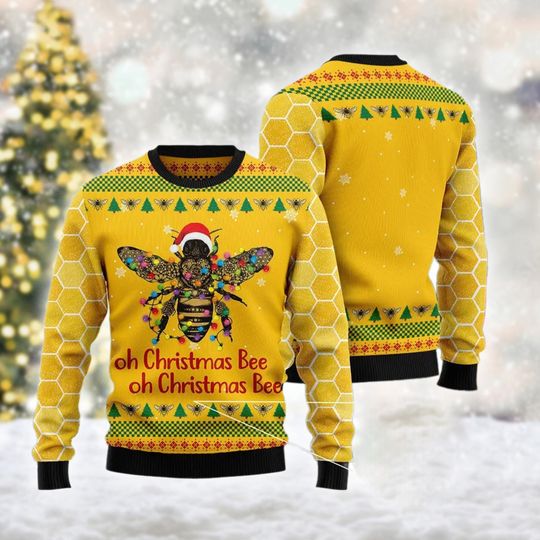Oh Christmas Bee Ugly Sweater, Honey Bee Christmas Sweatshirt, Cute Santa Bee Xmas Holiday Shirt, Christmas Gift For Men Women Kid