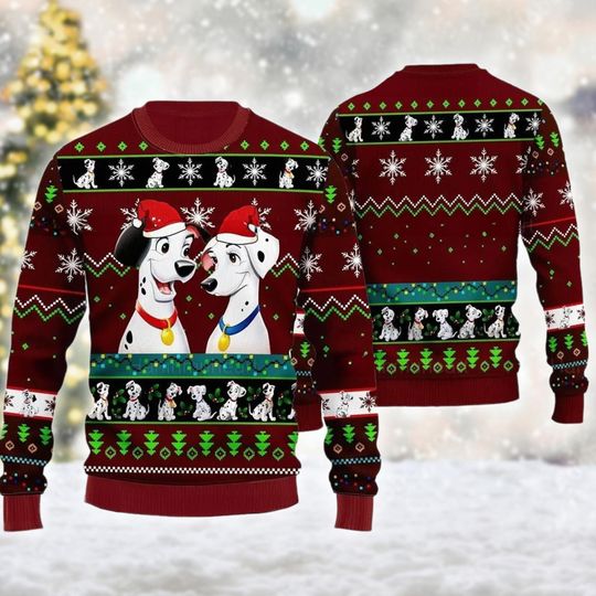101 Dalmatians Ugly Christmas Sweater, Dalmatians Christmas Sweatshirt, Cute Dog Movie Xmas Party Gift, Magic Kingdom Shirt