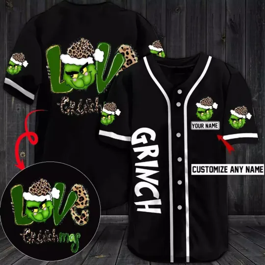 Merry Grin Leopard Christmas custom name baseball jersey