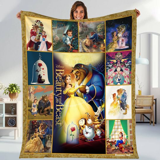 Beauty And The Beast Blanket | Princess Belle and The Beast Blanket | Magic Kingdom Throw Blanket for Bed Couch Sofa