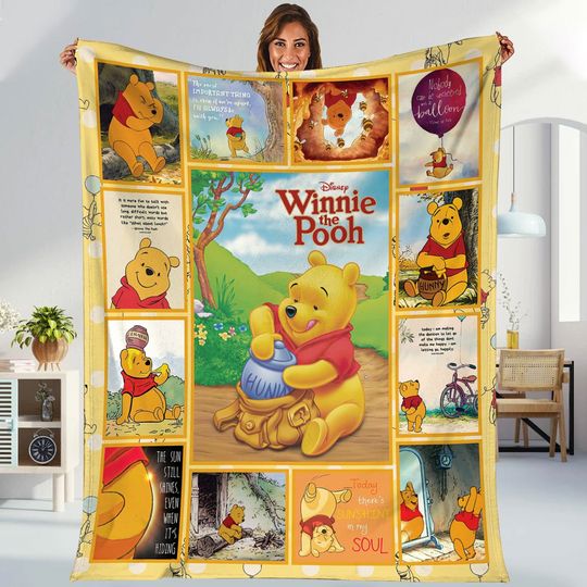 Winnie The Pooh Blanket | Pooh Bear Blanket | Pooh And Friends Disneyland Magic Kingdom Throw Blanket for Bed Couch Sofa