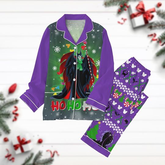 Christmas Maleficent Pajamas Set, Disney Villains Christmas Shirt, Xmas Lights Pyjamas, Disneyland Holiday Trip Gift, Sleeping Beauty