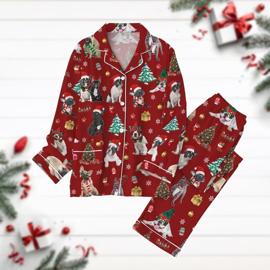 French Bulldog Christmas Pajamas, Santa Frenchie Holiday Pajamas, Bulldog Xmas Shirt, Dog Lover Gift, Cute Pet Pyjamas, Animal Gift