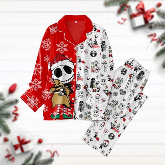 Christmas Jack Skellington Pajamas Set, Santa Jack Shirt, Cartoon Movie Pjs Christmas, Oogie Boogie Xmas Pjs, Nightmare Before Pj Set