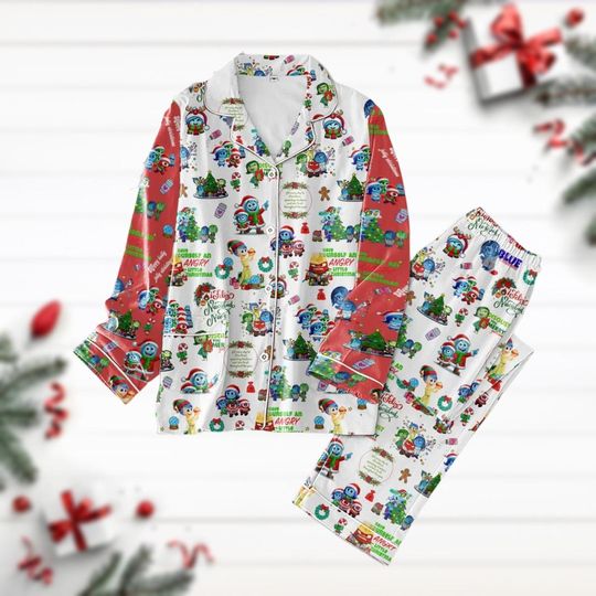 Inside Out Christmas Pajamas, Joy Sadness Anger Fear Disgust Holiday Pajamas, Disney Pixar Movie Characters Xmas Pjs, Cartoon Pyjamas
