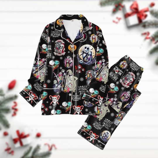 Nightmare Before Christmas Pajamas, Jack Sally Oogie Boogie Holiday Pajamas, Long Sleeve Pyjamas, Horror Characters Pjs Christmas