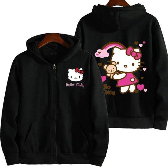 Kitty Zip Hoodie | Kawaii Sanrio Hello Kitty Pattern Hoodie | 2024 Streetwear Clothing