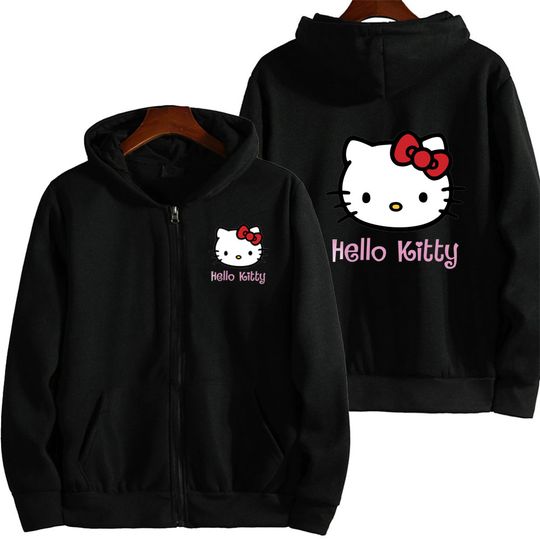 Hello Kitty Zip Hoodie | Kawaii Sanrio Hello Kitty Pattern Hoodie | 2024 Streetwear Clothing