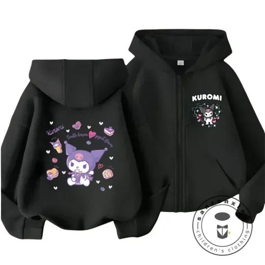 Kuromi Cartoon Zip Hoodie | Kawaii Sanrio Pattern Hoodie