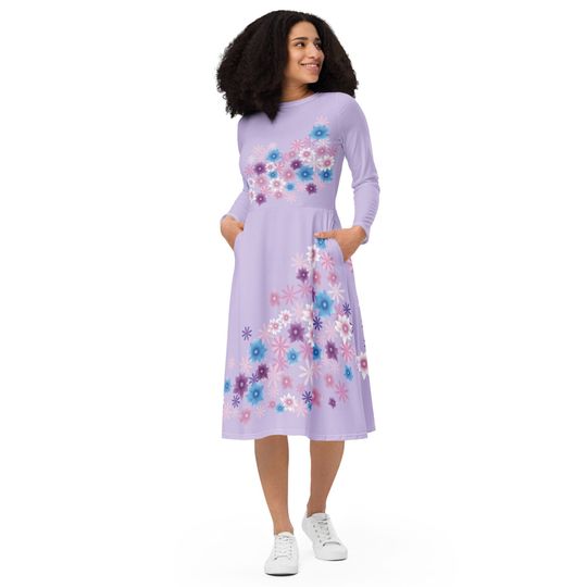 Isabel Floral All-over print long sleeve midi dress