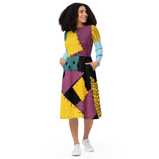 Sally - Nightmare - Disney Bounding- Halloween - Women's Long Sleeve Midi Dress