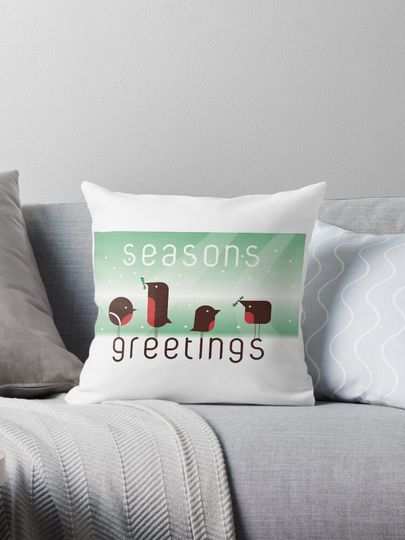 Seasons greetings robin christmas card Pillow