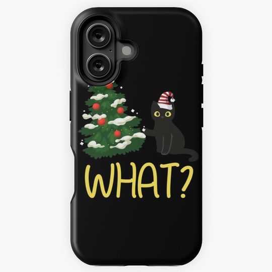 Black Cat Pushing Christmas Tree Over  iPhone Case