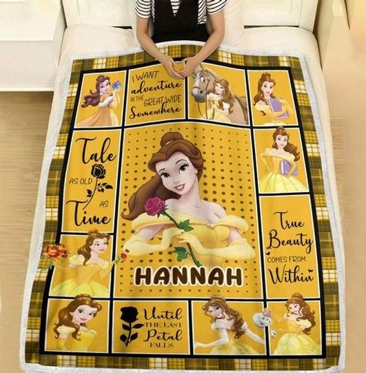 Custom Name Disney Beauty And The Beast Blanket, Personalized Belle Princess And The Beast Blanket, Belle Princess And The Beast Gifts