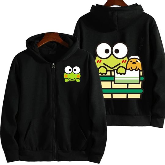 Sanrio Keroppi Men Zip Hoodie | Kawaii Sanrio Pattern Hoodie