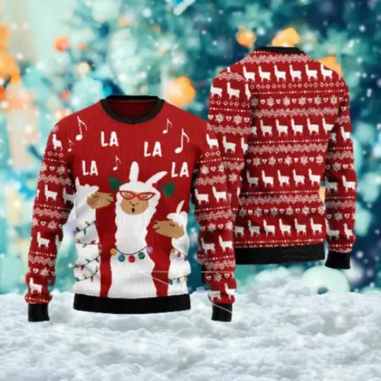 Three Llamas Singing Ugly Christmas Sweater, Llama La La La Xmas Sweatshirt