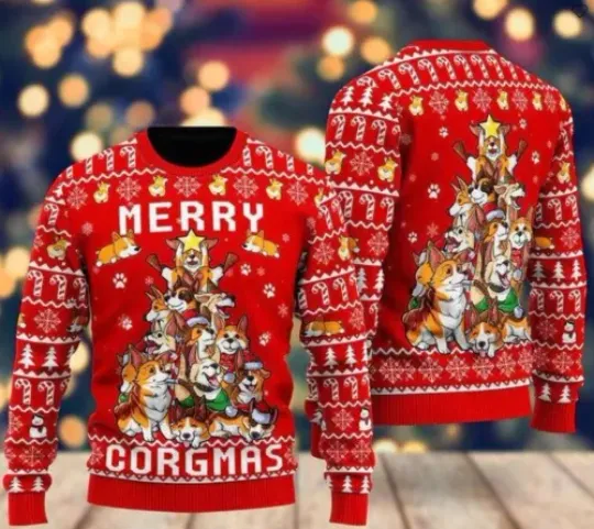 Funny Corgi Merry Corgmas Ugly Christmas Sweater For Men  Women