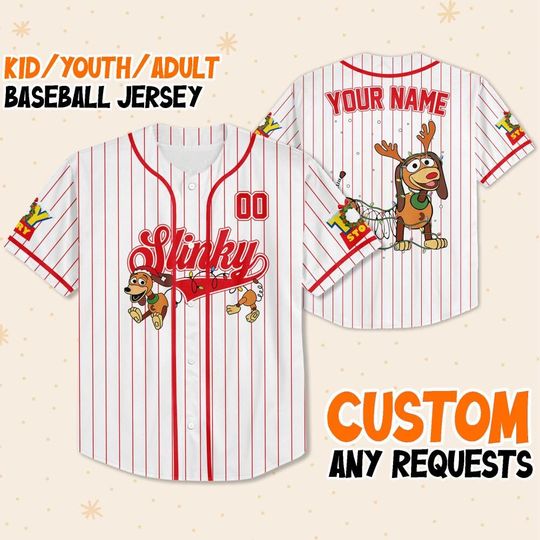 Custom Slinky Dog Toy Story Christmas, Custom Kids Youth Adult Disney Baseball Jersey Sports Outfit Cute Gift For Fan Disney Toy Story Fan