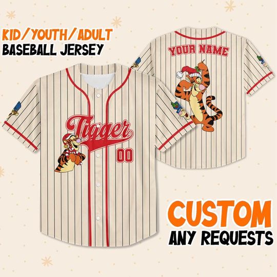 Custom Tigger Christmas, Custom Kids Youth Adult Disney Baseball Jersey Sports Outfit Cute Gift For Fan Disney Winnie The Pooh Fans