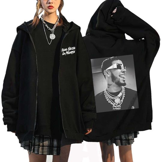 Anuel AA Hoodies Real Hasta La Muerte Jackets Rapper Zipper Sweatshirts Hip Hop Streetwear Harajuku Oversized Long Sleeve Coat