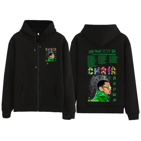 11:11 Tour 2024 Zipper Chris Brown Rapper Hot Jacket Zip Up Hoodie