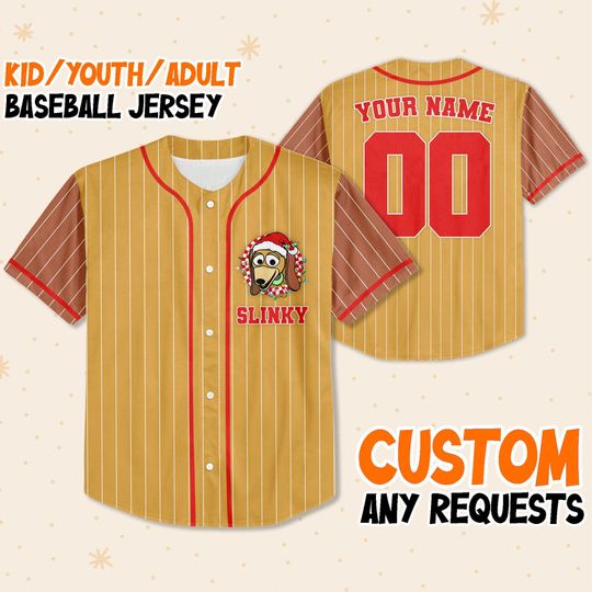 Custom Toy Story Slinky Dog Christmas Brown, Kids Youth Adult Disney Baseball Jersey Sports Outfit Cute Gift For Fan Disney Toy Story Fan