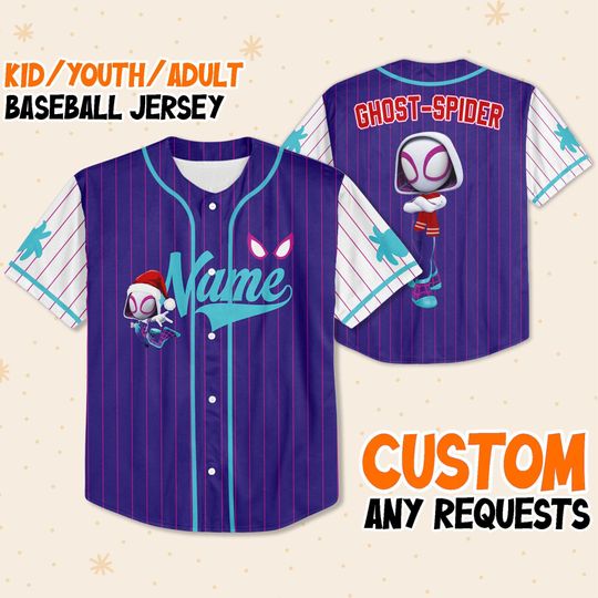 Custom Ghost-Spider Christmas, Kid Youth Adult Christmas Jersey Gift, Disney Baseball Jersey Birthday Gift Fan Spidey and Gwen Stacy