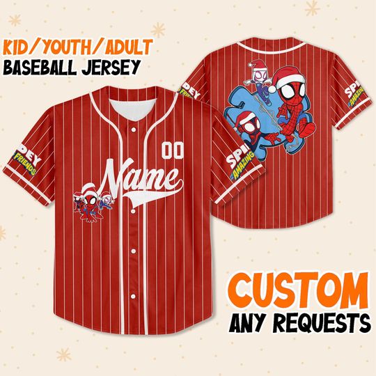 Custom Spidey and His Amazing Friends Christmas, Custom Kid Youth Adult Christmas Jersey Gift, Disneyland Baseball Jersey Birthday Gift Fans