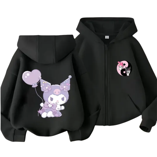 Cute Kuromi Kids Zipper Hoodie Cartoon Print Autumn/Winter Long-sleeved
