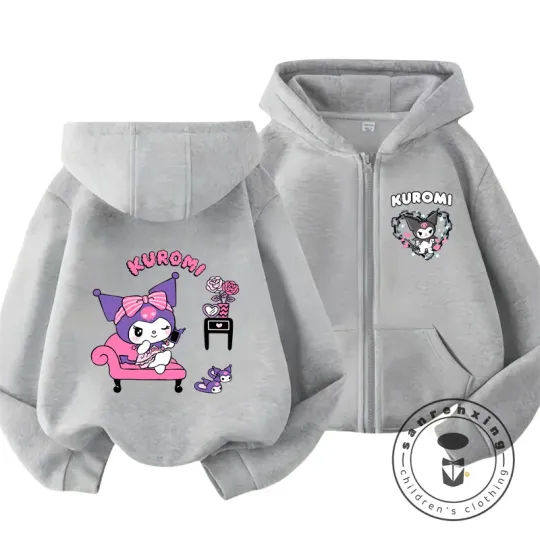 Children's Hoodies Child Sweatshirt Girls Cute Cartoon Hello Kitty Kuromi and Friend Sanrio Animal Printed Kids Zipper Clothes