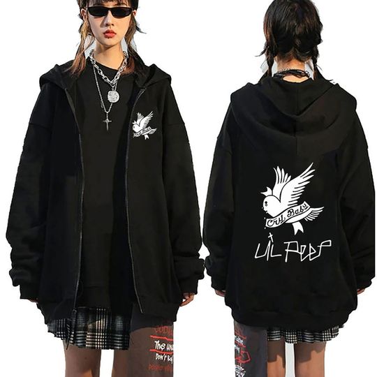 Lil Peep Print Zipper Hoodies Punk Rapper Streetwear Sweatshirts Fleece Casual Zip Up Jacket