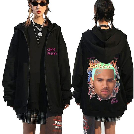 Hip Hop Rapper Chris Brown Breezy Graphic Zipper Hoodie