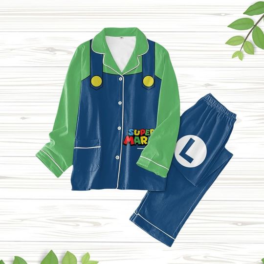 Luigi Mario Costume Pajamas, Luigi Characters Coplay Shirt, Super Mario Bros Pajamas, Video Game Holiday Pajamas, Christmas Gift