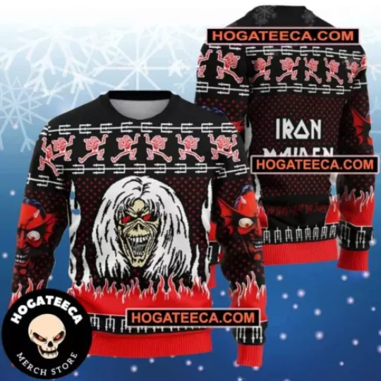 Iron Maiden The Number Of The Beast Chirstmas Gifts 2024 Xmas Ugly Sweater