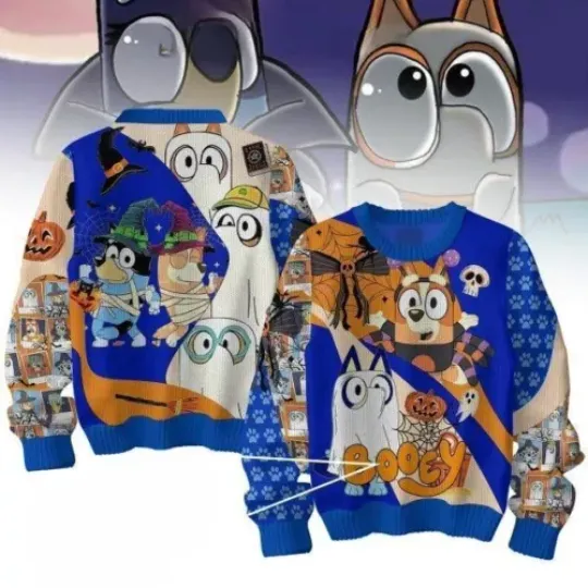 BlueyDad Enjoying The Spooky Time Halloween Booey Christmas Ugly Sweater