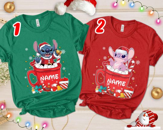 Christmas Stitch And Angle Matching Shirt, Disney Ears Stitch Xmas Sleeve Tee, Stitch Ginger Bread Shirt, Baby Winter Holiday Shirt