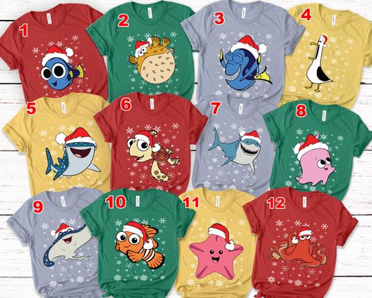 Disney Finding Nemo Characters Group Christmas shirt,Marlin Dory Crush Bruce Xmas Matching Tee,Disneyland Vacation Family Gift