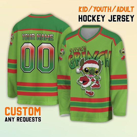 Personalize Stitch funny character Hockey Jersey, Custom Stitch funny character Hockey, Stitch funny character Christmas Hockey Jersey, Custom Team Hockey Gift