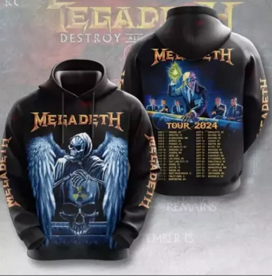 3D Hoodie Music Lover, Megadeth Band Tour 2024 All Over Print Hoodie