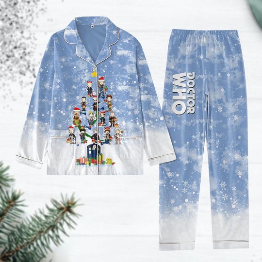 Doctor Who Christmas Tree Pajamas, Police Box Women Pajamas, Dr Who Tardis Pajamas Set, Holiday Pajamas, Xmas Party Shirt