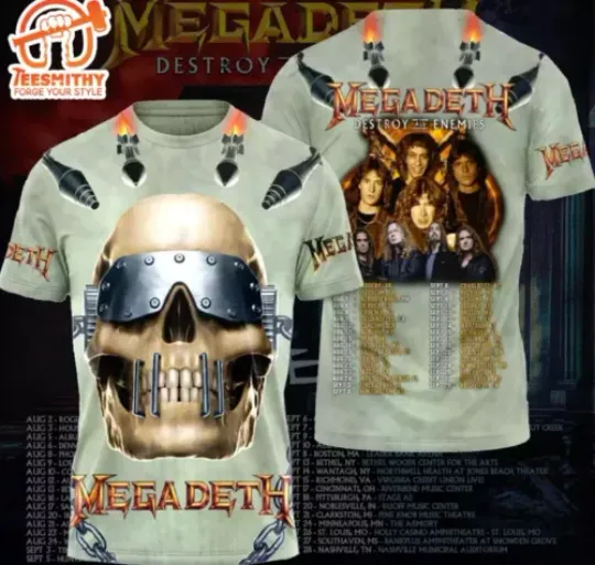 Megadeth Rock Band 2024 Announces Destroy All Enemies Tour Us 3D T-Shirt