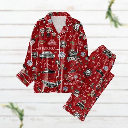 Christmas Supernatural Pajamas Set, Dean Winchester Pajamas Family, Dean 90S Retro Graphic Shirt, Winchester Brothers Lovers Xmas Gift