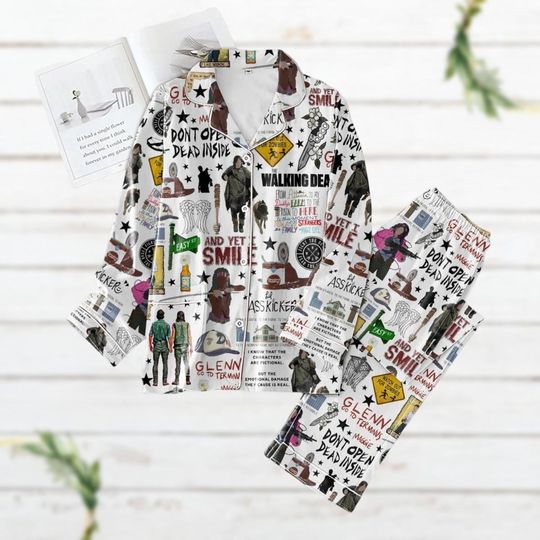 Christmas Walking D Pajamas Set, Retro Tv Series Pajamas For Party, Dixon Rick Grimes Negan Shirt, Zombies Movie Pjs, Gift For Fan