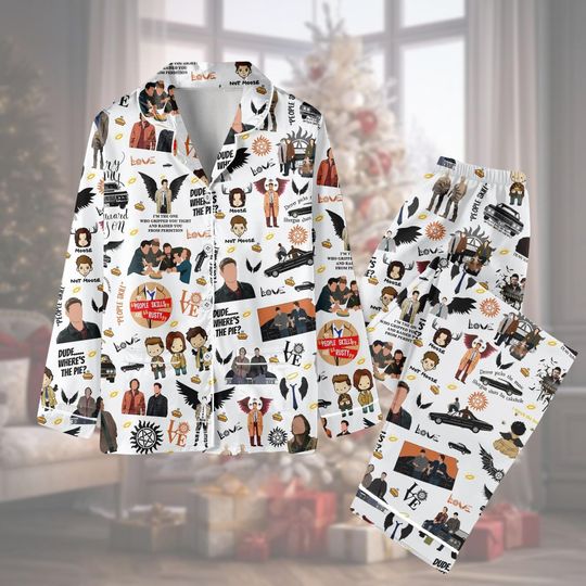Christmas Supernatural Pajamas Set, Retro Dean Winchester Shirt, Winchester Brothers Pajamas For Party, Gift For Woman And Men