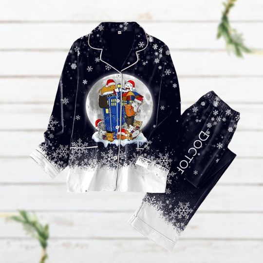 Christmas Doctor Who Pajamas Set, Dr Who Tardis Box Tshirt, Pajamas, Vintage Tv Series Shirt, Pajamas For Party, Gift For Whovian