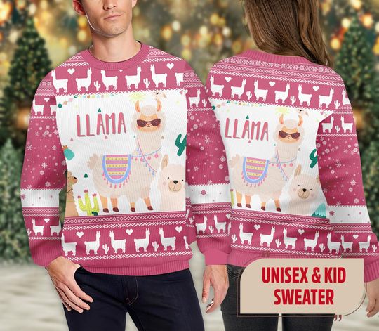 Trendy Fa La La La Llma Ugly Christmas Sweater, Christmas Gift For Men Women Kid, Fa La La Llama Christmas Raglan Xmas Sweatshirt