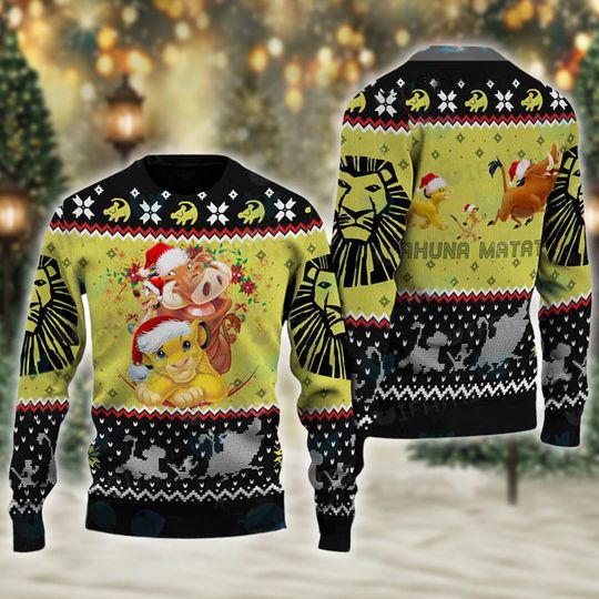 Lion King Colorful Ugly Christmas Sweater, Simba Pumbaa Timon Hakuna Matata Xmas Sweatshirt, Christmas Gift For Men Women Kid